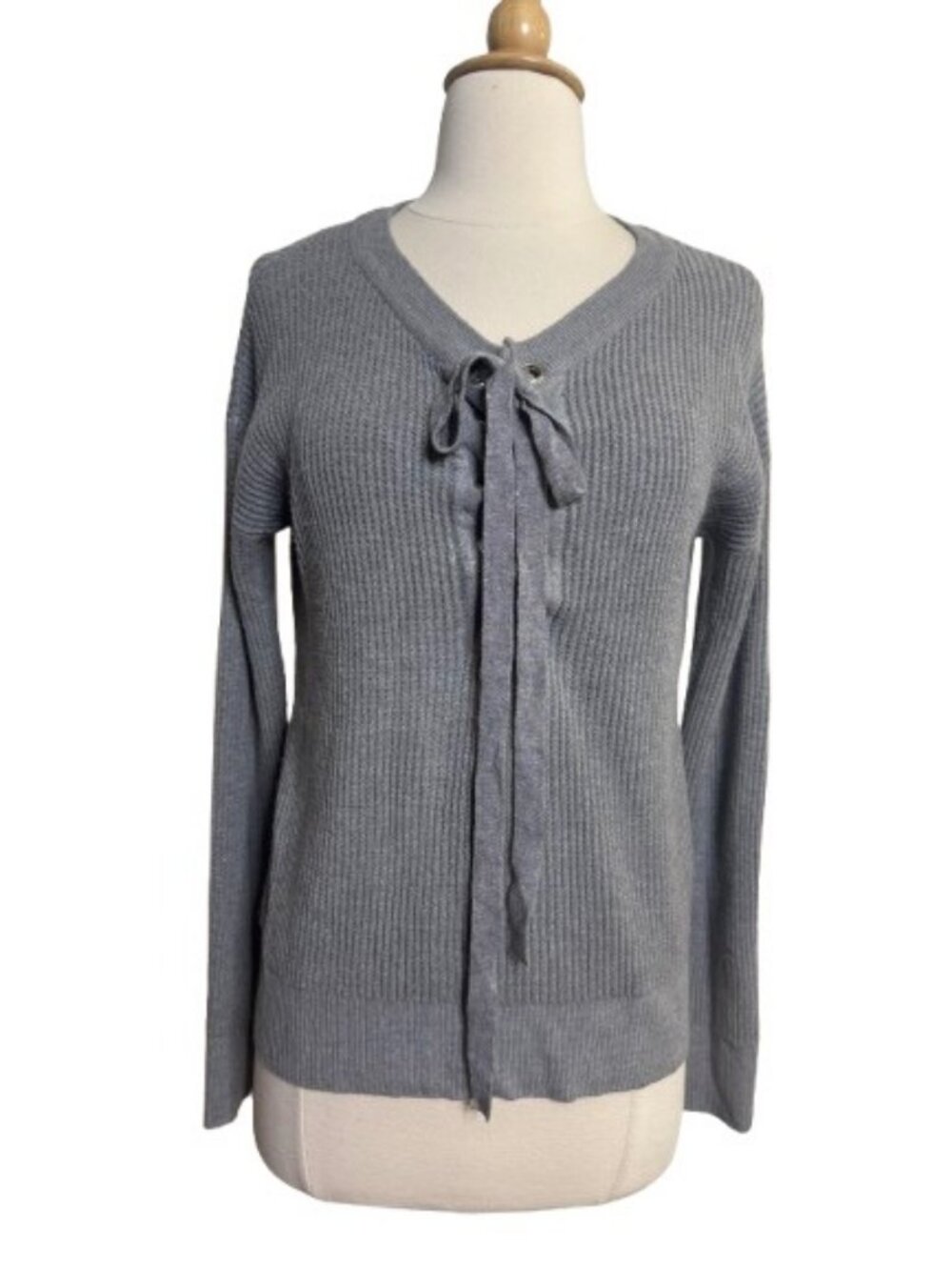Love Stitch Size Small (S) Ribbed Knit Sweater with Tie Front Detail